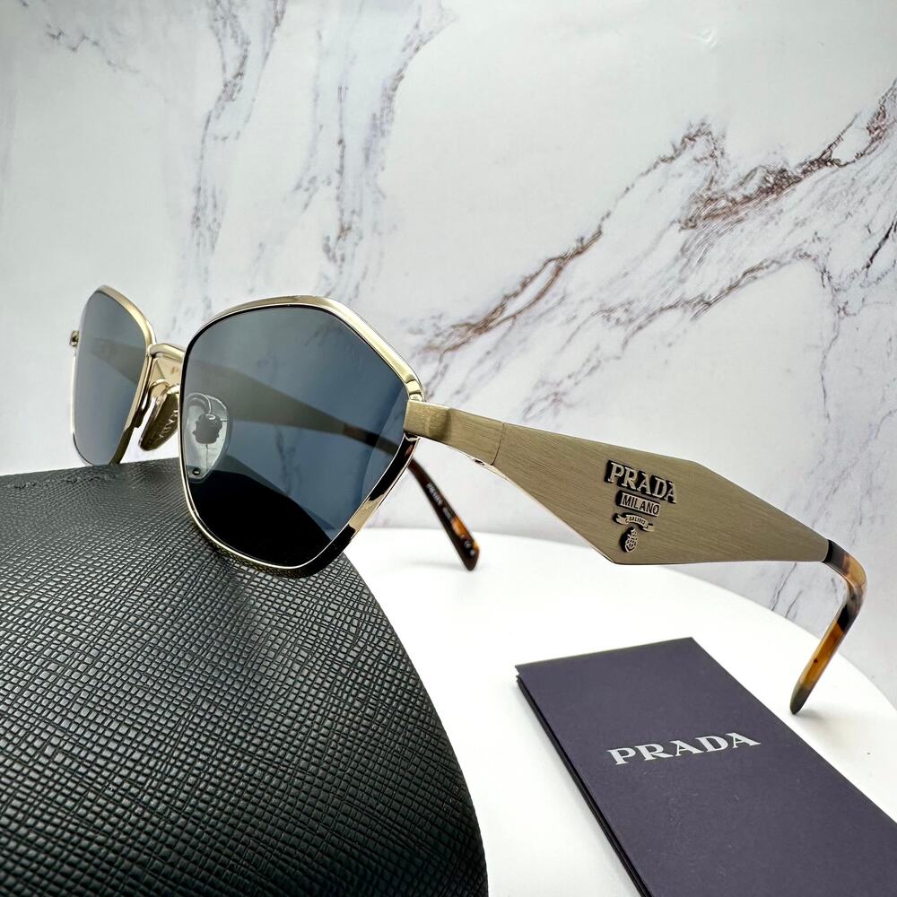 New PRADA Sunglasses Gold Metal 3D Logo Aviator Cat Eye Womens PRD50S ZVN70B - Picture 4 of 16